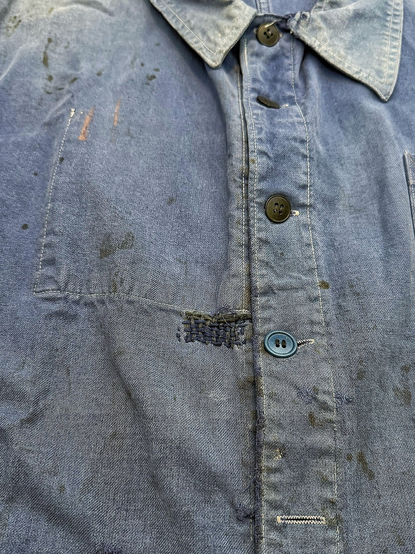 1930’s Distressed Repaired Indigo French Workwear Chore Jacket