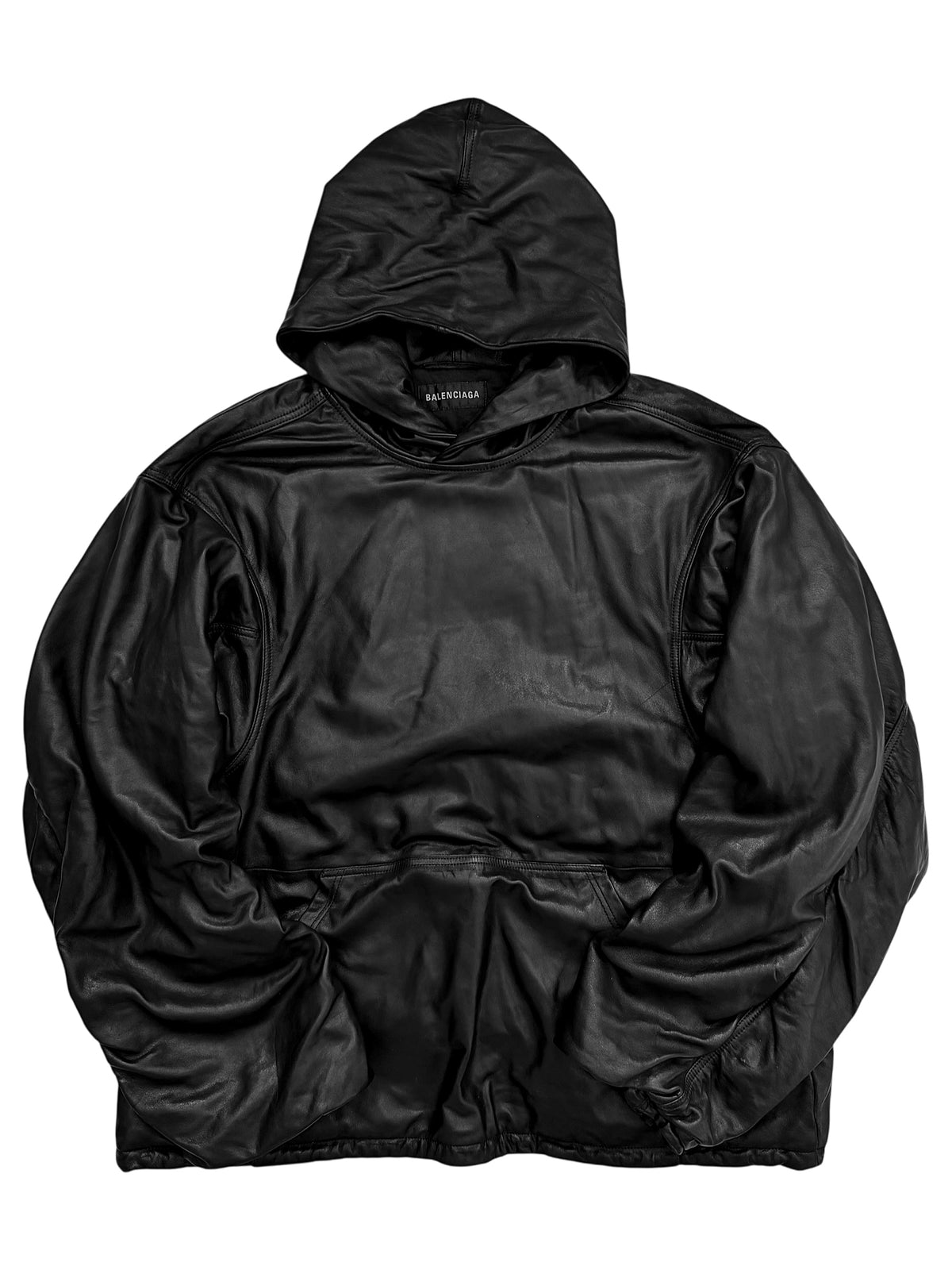 Leather Boxy Pullover Hoodie