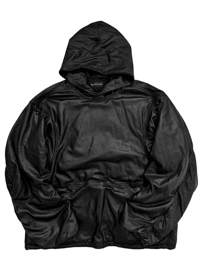 Leather Boxy Pullover Hoodie