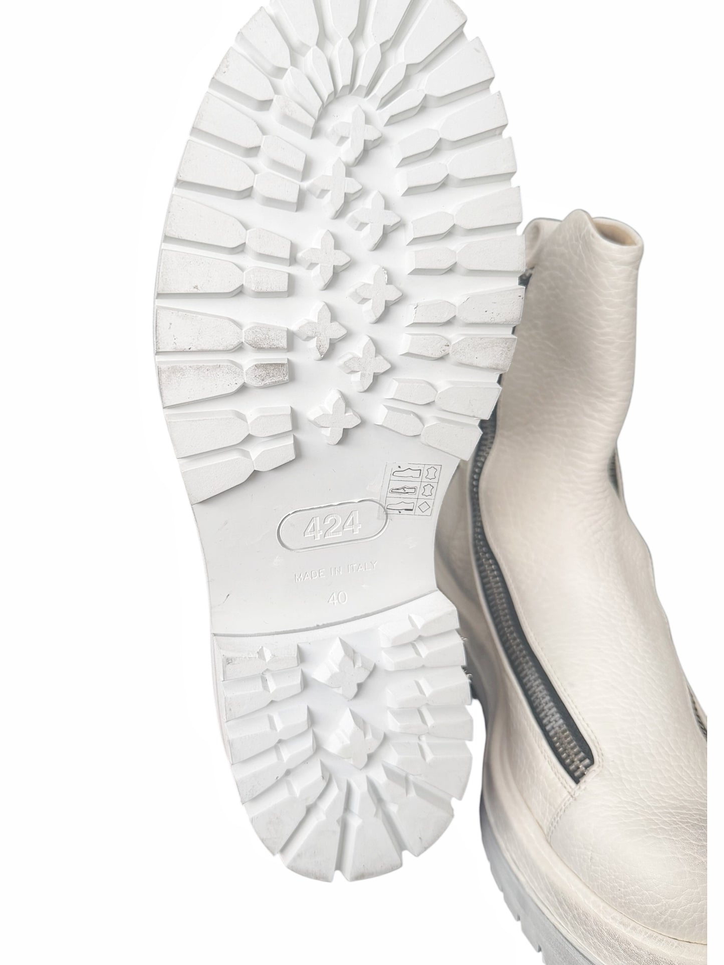 Double Zip White Leather Boots