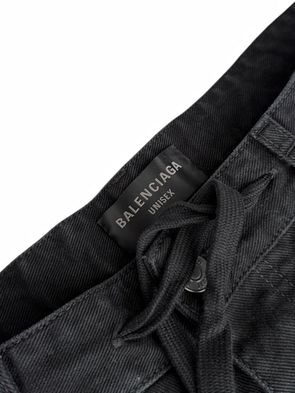 2024 Baggy Wide Leg Black Denim w Drawstring