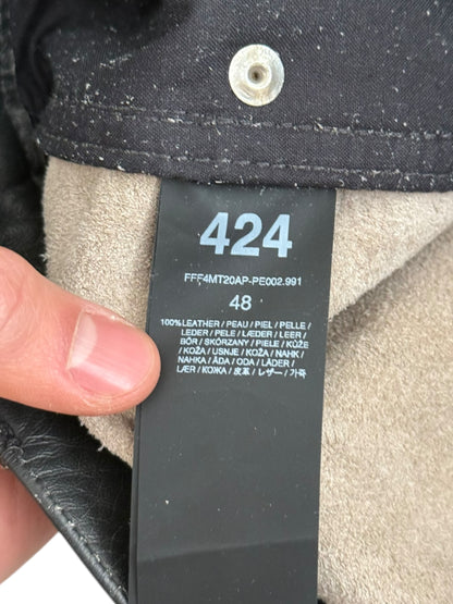 Leather Jeans Rub Distressed Pants