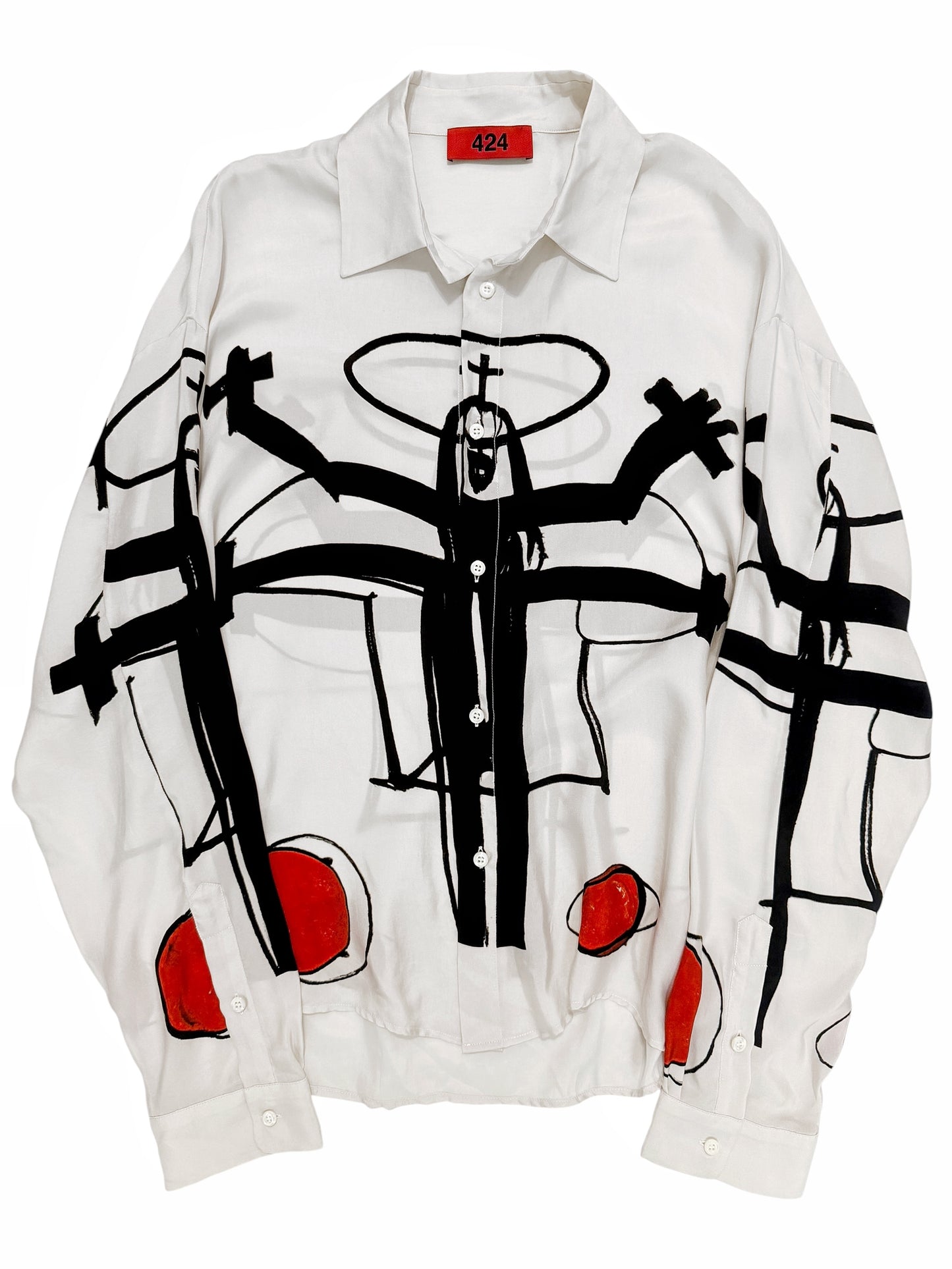 Unreleased Crucifix Crucifixion Abstract Silky Shirt