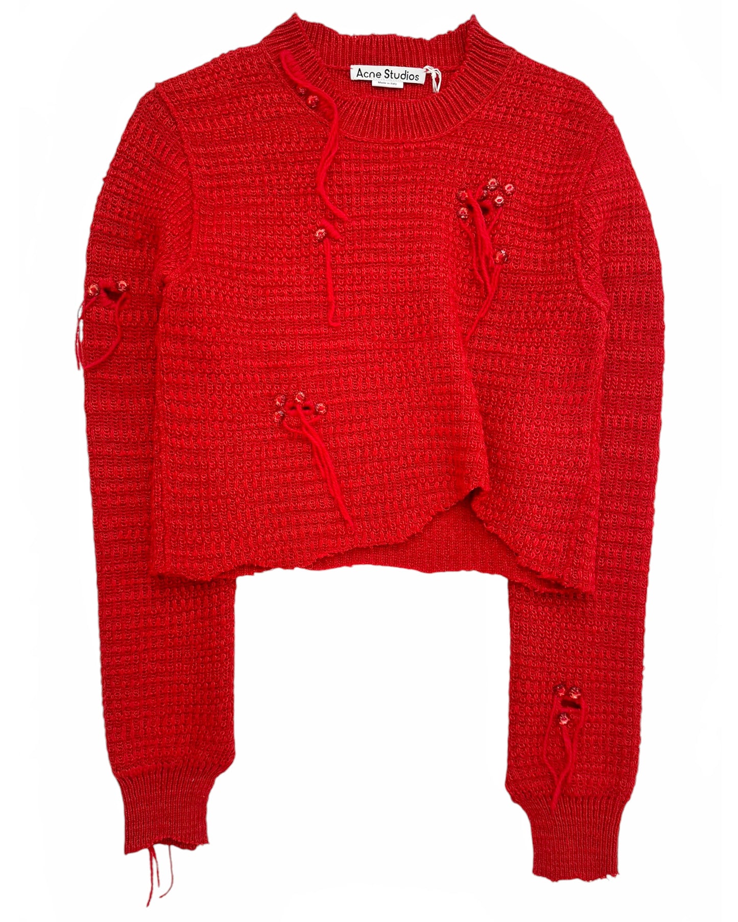 Deconstructed Cropped Distressed Red Knit Sweater