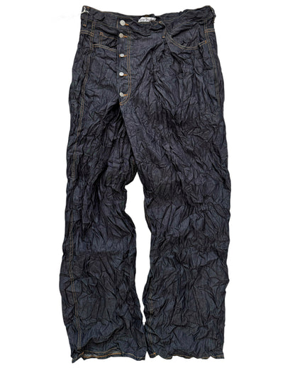 Wrinkle Crinkle Asymmetric Baggy Denim