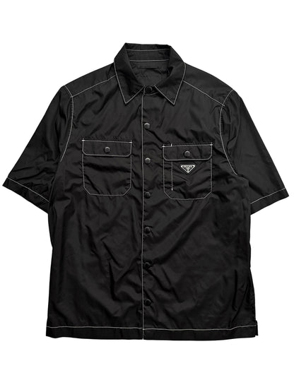 Contrast Re Nylon Black Shirt