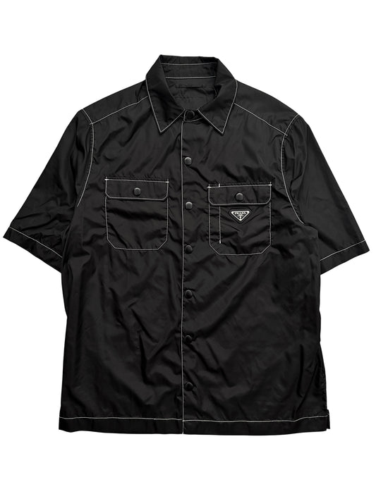 Contrast Re Nylon Black Shirt
