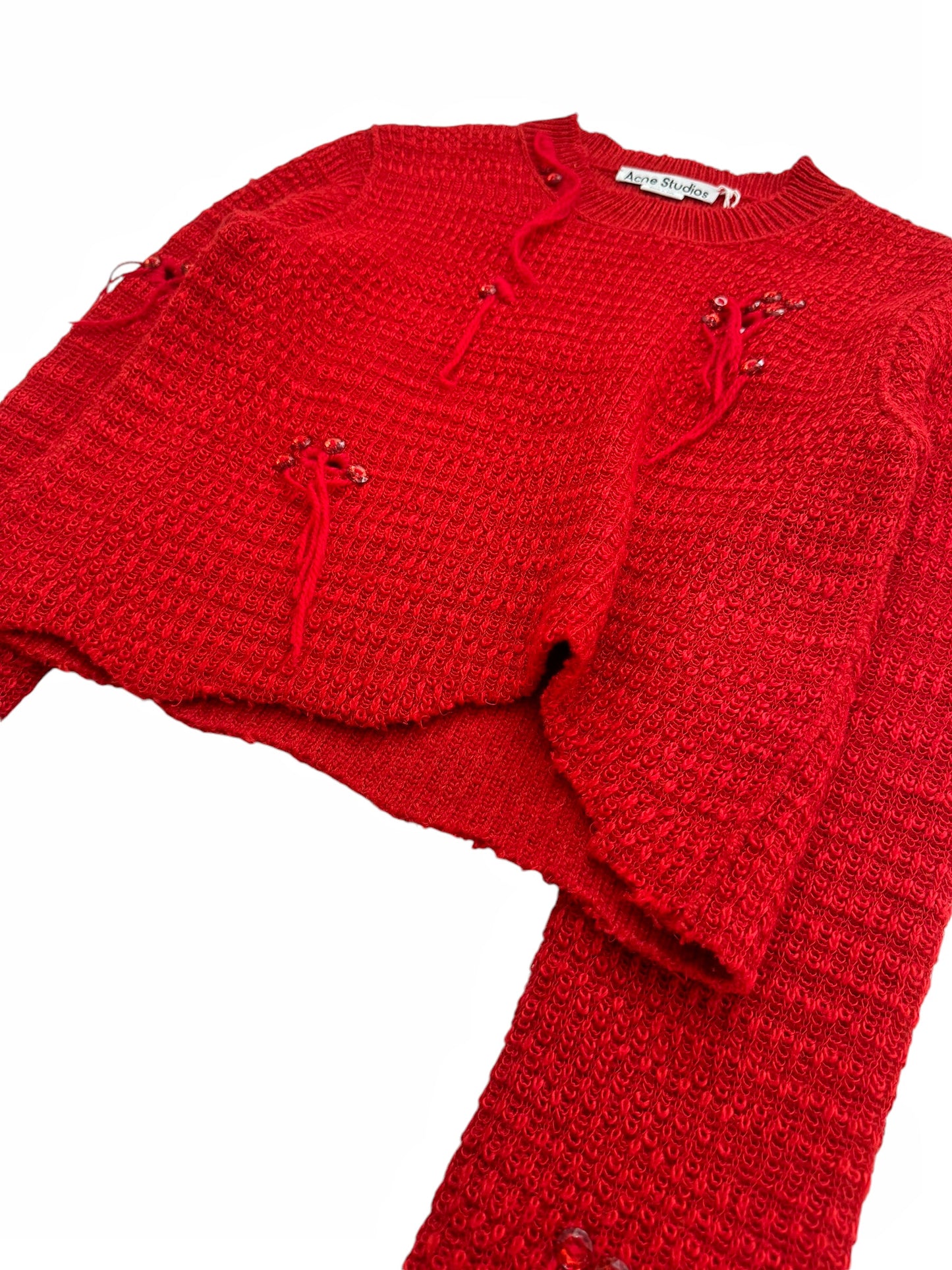 Deconstructed Cropped Distressed Red Knit Sweater