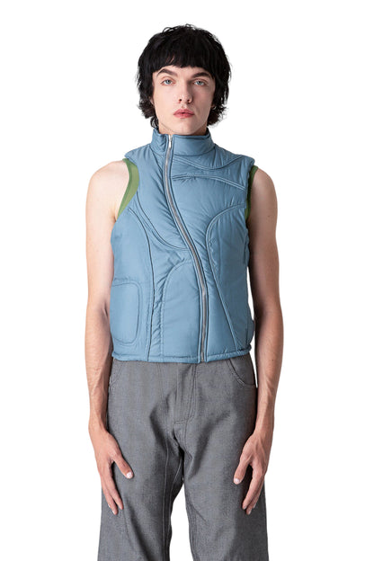 Recycled Asymmetric Puffer Zip Vest