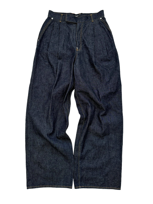 Raw Indigo Denim Pleated Baggy Jeans