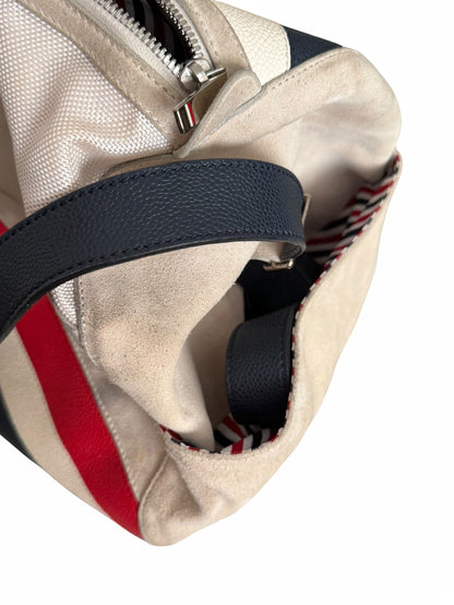 Suede Pebble Leather Stripe Duffle Bag