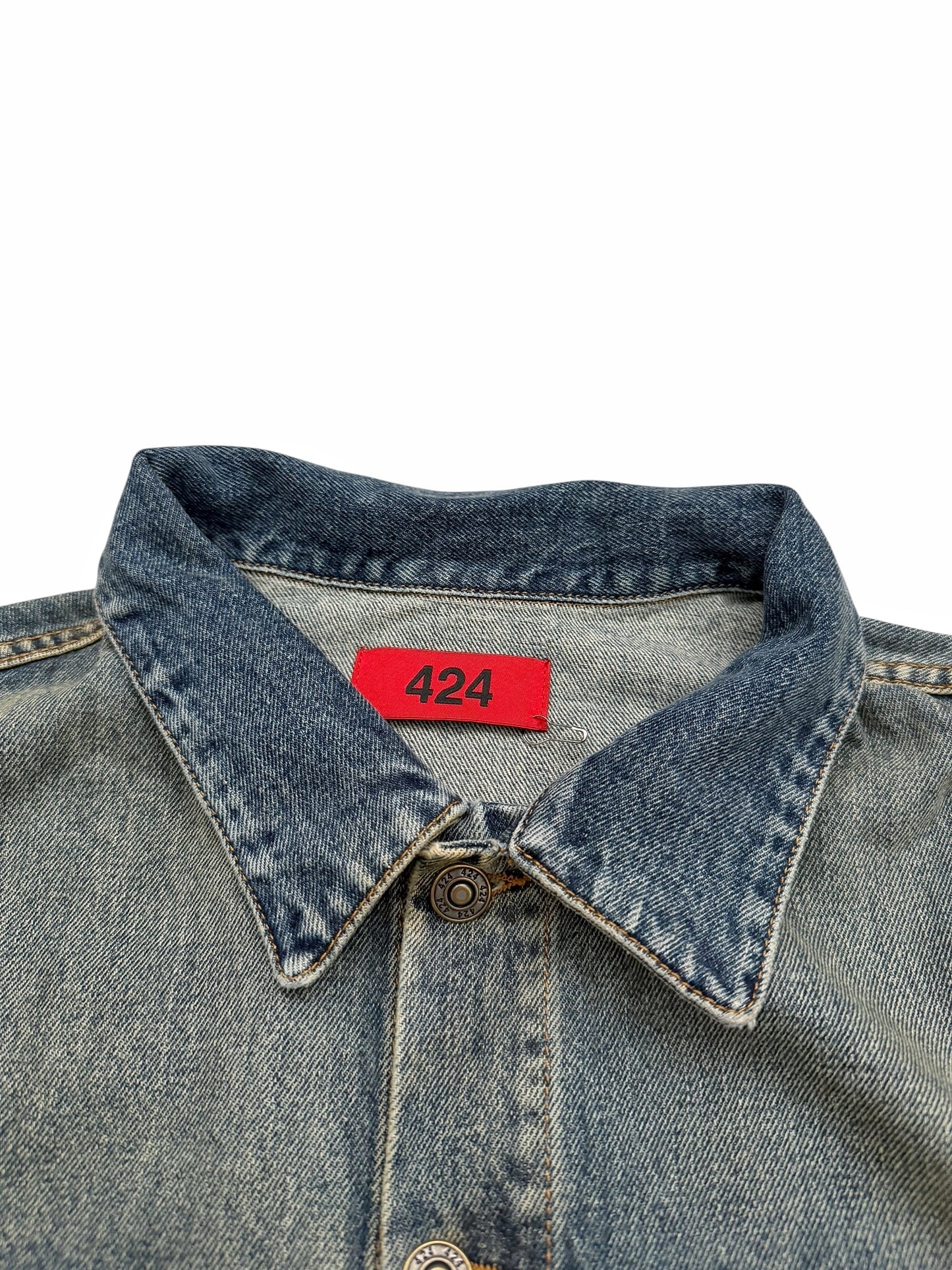 Sun Faded Denim Pleated Trucker Jacket