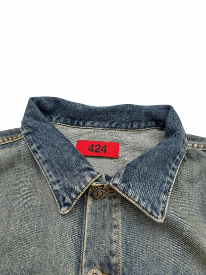 Sun Faded Denim Pleated Trucker Jacket