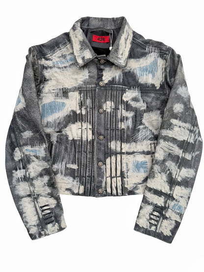 Distressed Leather (Denim Effect) Trucker Jacket