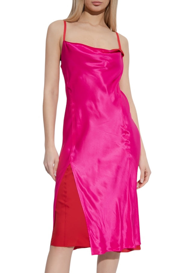 Satin Silk Layer Pink Red Dress