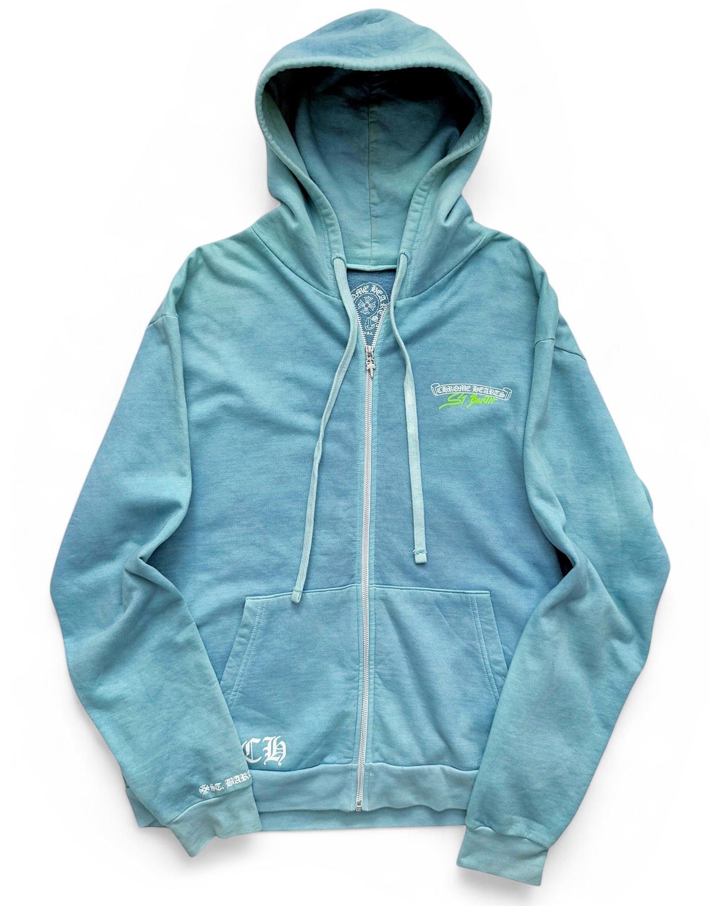 St Barths Exclusive Blue Overdyed Zip Rhodium Hoodie