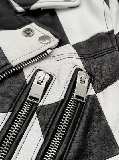 SS14 Checkerboard Patchwork L01 Lambskin Motorcycle Jacket