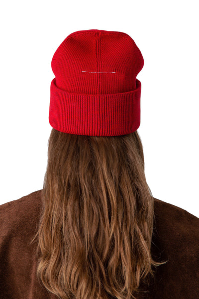 Red Knitted Line Beanie