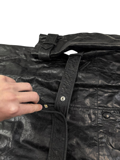 2024 Paper Effect Distressed Leather Trench Coat