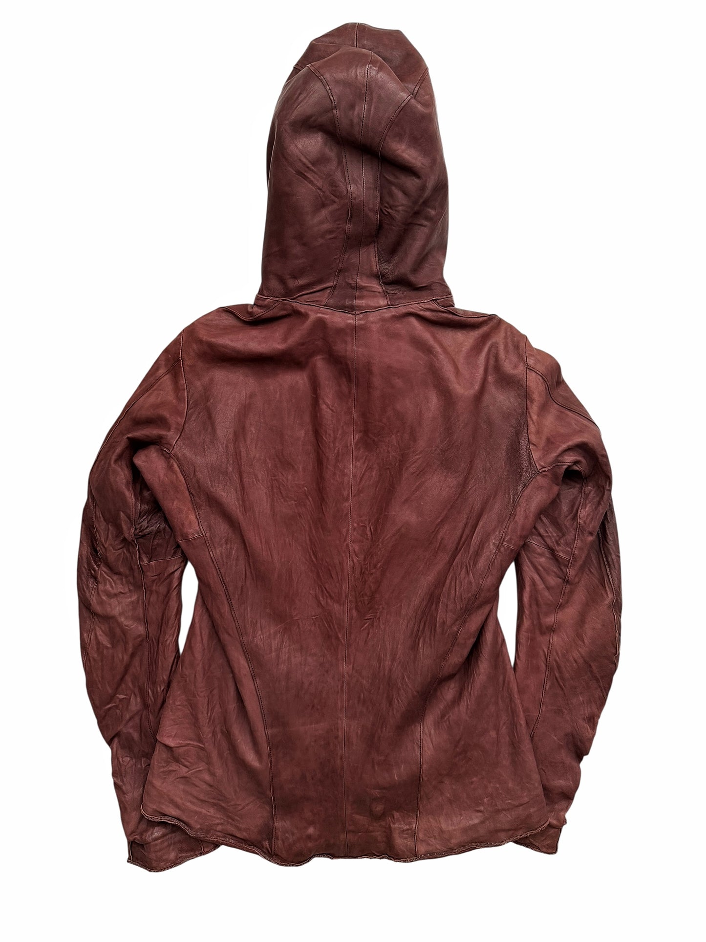 Oxblood Dye Sheepskin Hooded Leather Jacket