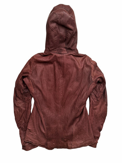 Oxblood Dye Sheepskin Hooded Leather Jacket