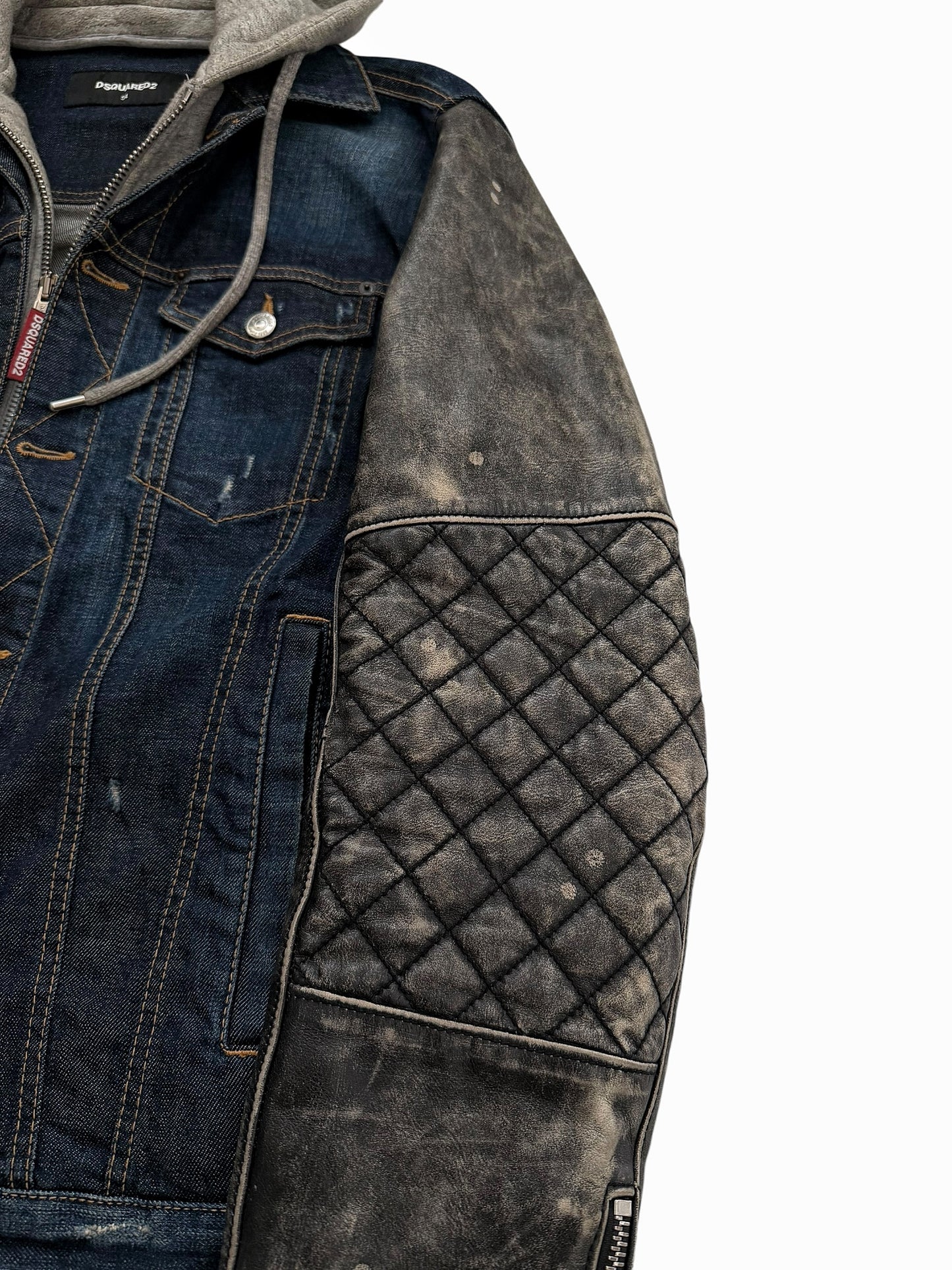 2018 Hybrid Dan Leather Denim Hooded Jacket