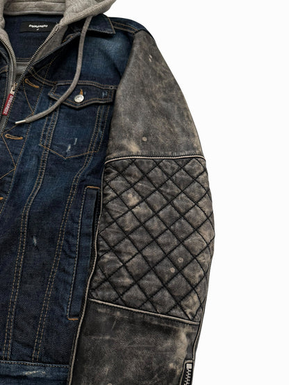 2018 Hybrid Dan Leather Denim Hooded Jacket