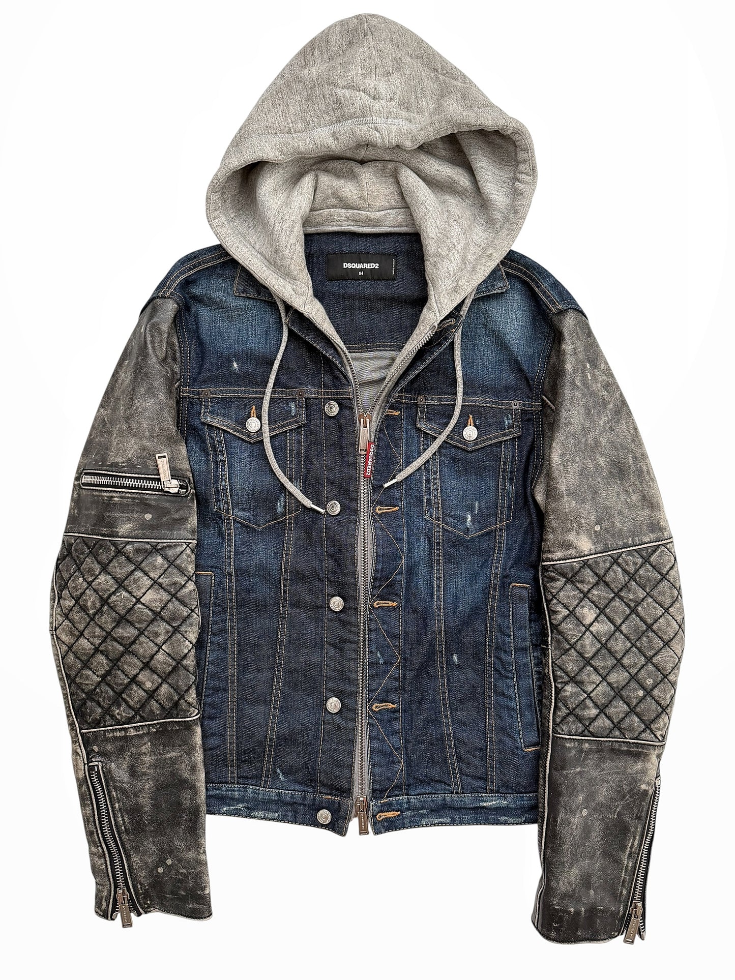 2018 Hybrid Dan Leather Denim Hooded Jacket
