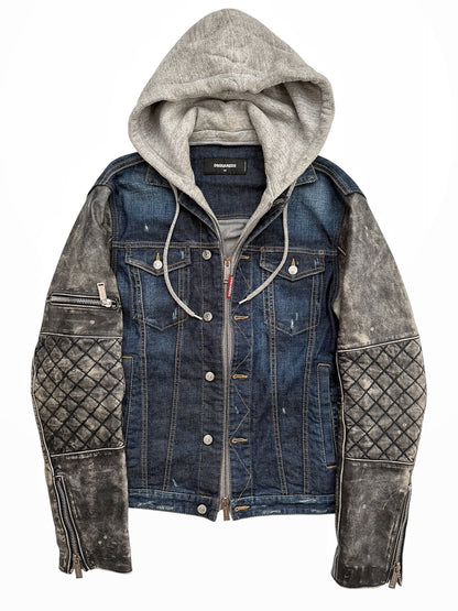 2018 Hybrid Dan Leather Denim Hooded Jacket