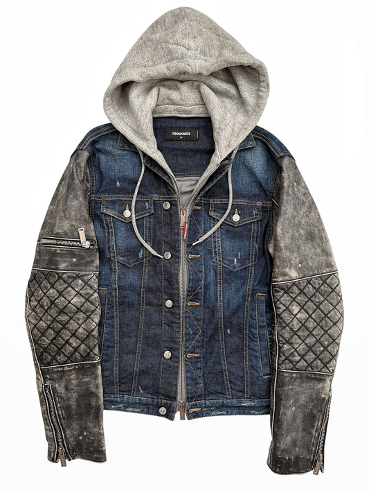 2018 Hybrid Dan Leather Denim Hooded Jacket