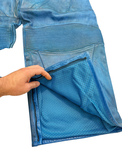 Mudshow Graffiti Baggy Blue Leather Biker Pants