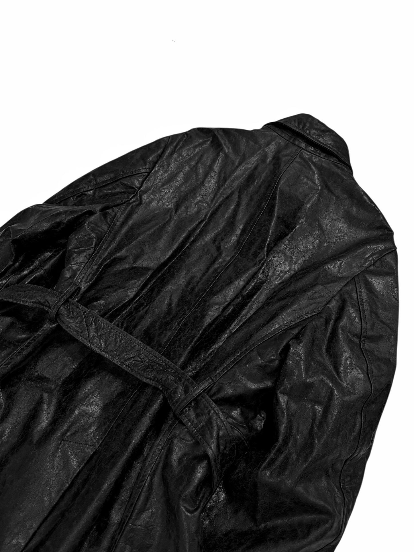 2024 Paper Effect Distressed Leather Trench Coat