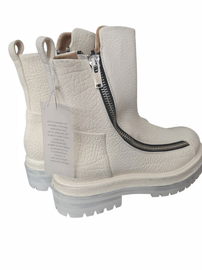 Double Zip White Leather Boots