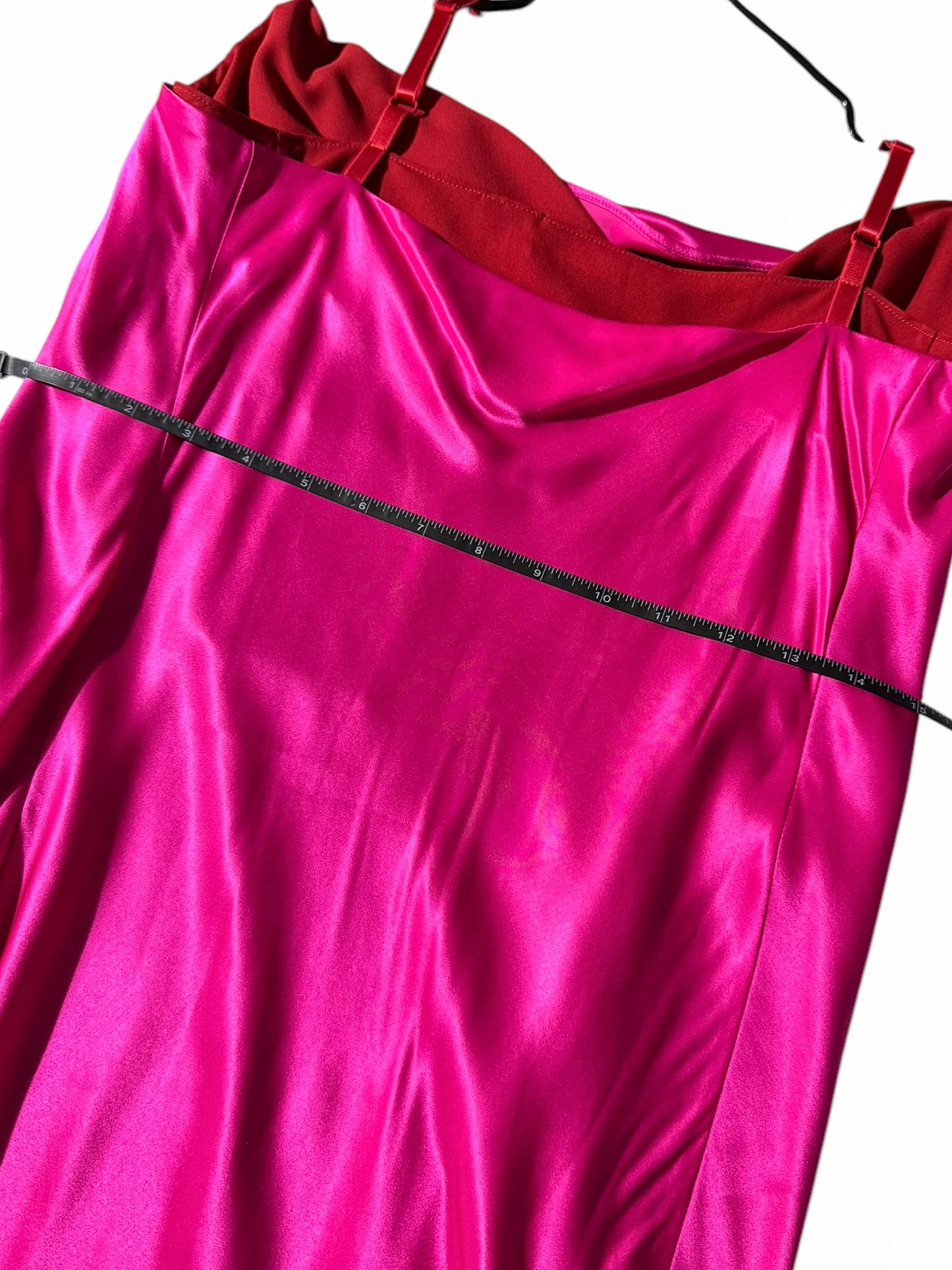 Satin Silk Layer Pink Red Dress