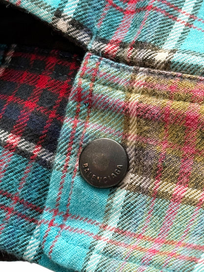 Oversized Bleached Hooded Flannel Blue