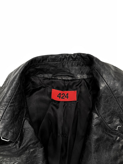 2024 Paper Effect Distressed Leather Trench Coat