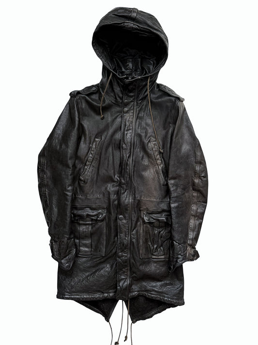 Special Garment Dye Spray Cow Leather Mod Coat Parka