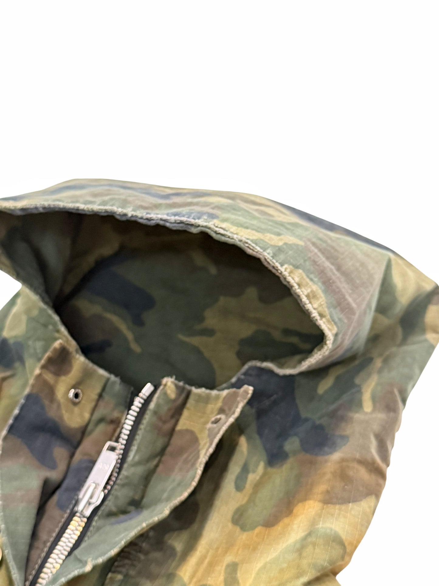 Distressed Cropped Camo Anorak Parka Jacket
