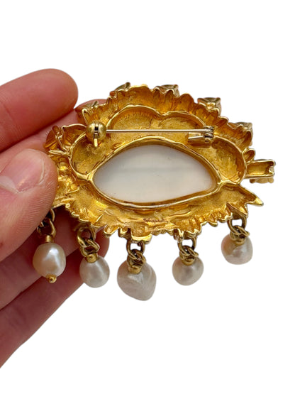 Pearl Crystal Eye Brooch