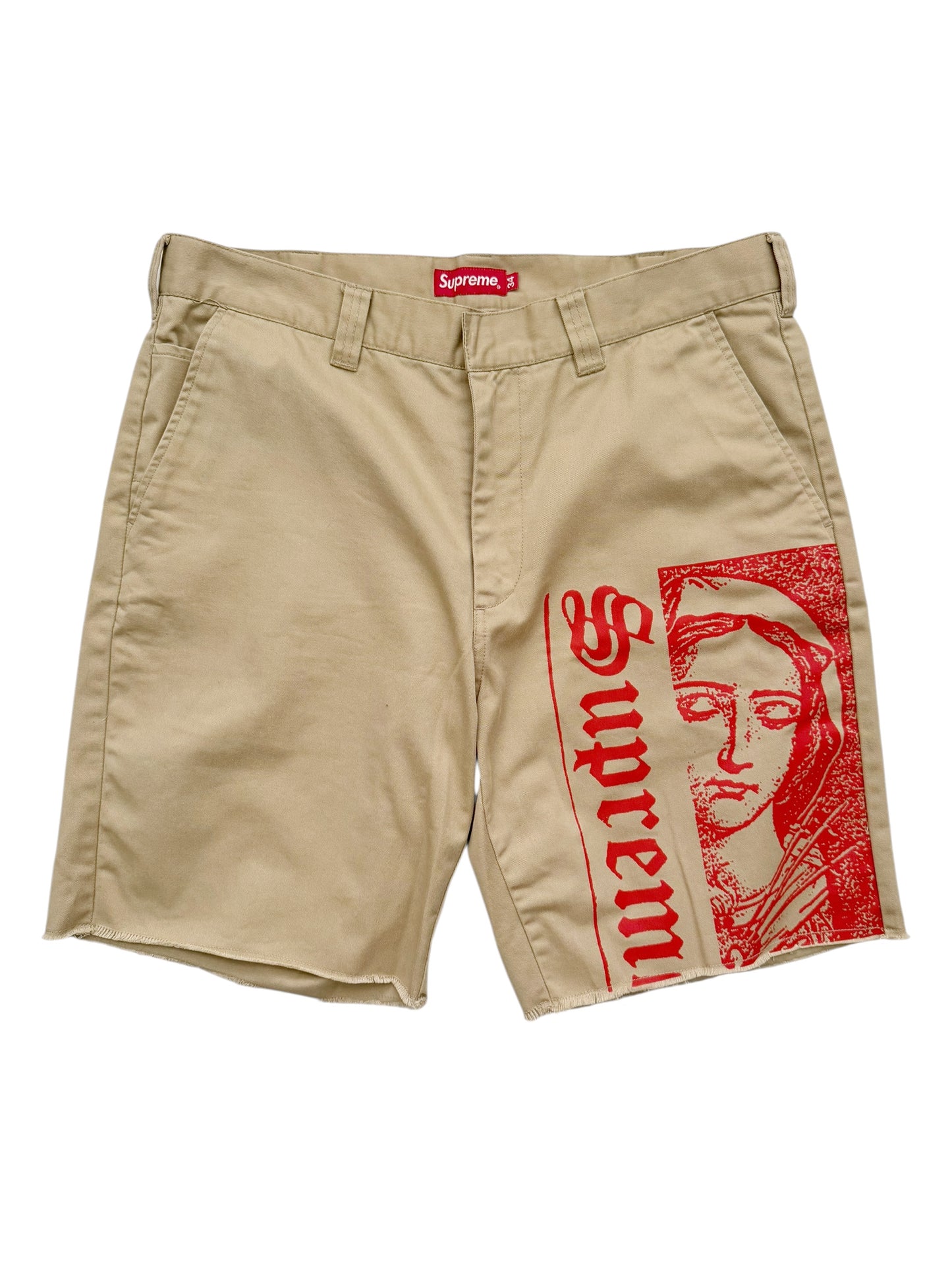 Virgin Mary Printed Crop Khaki Shorts