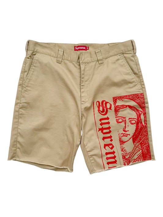 Virgin Mary Printed Crop Khaki Shorts