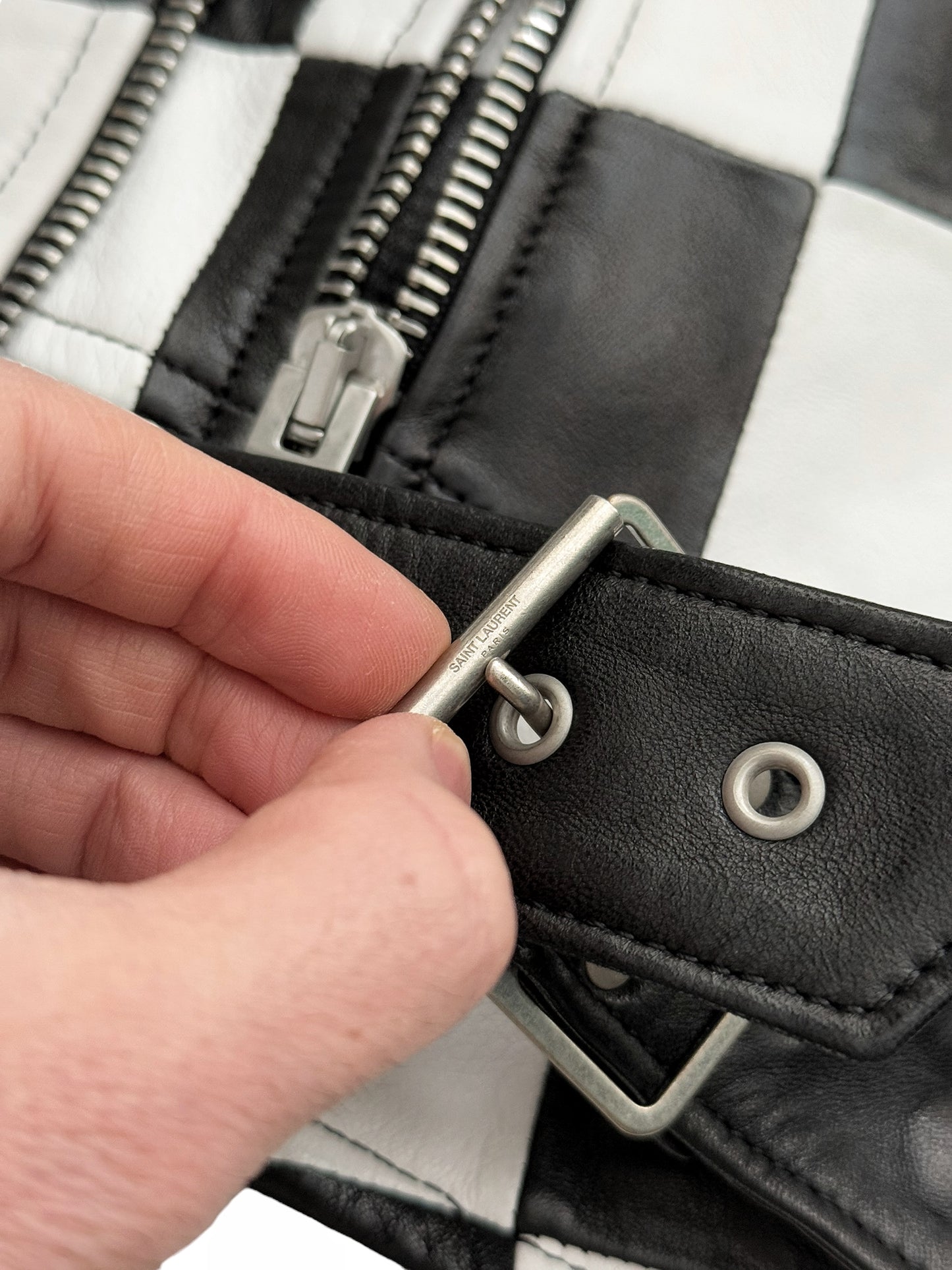 SS14 Checkerboard Patchwork L01 Lambskin Motorcycle Jacket