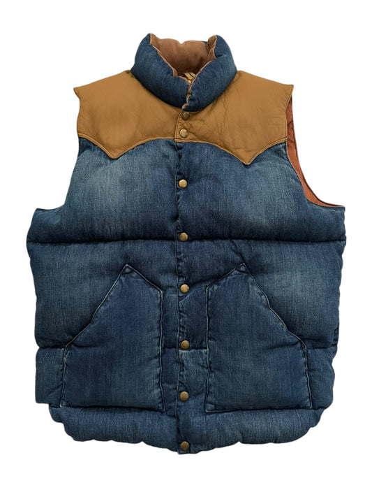 Japanese Denim Leather Goosedown Puffer Vest