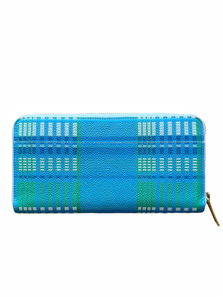 Plaid Blue Pebble Leather Wallet