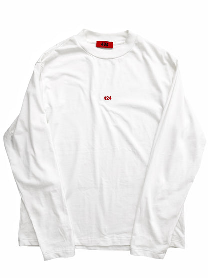 Center Embroidered Logo Long Sleeve White