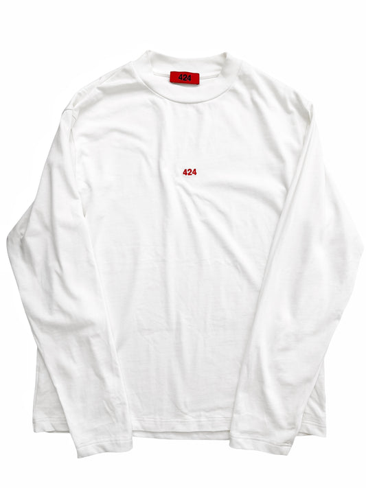 Center Embroidered Logo Long Sleeve White