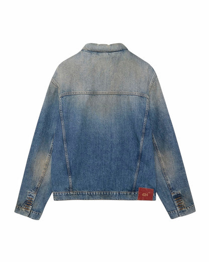 Japanese Wash Mandarin Collar Pleated Denim Trucker