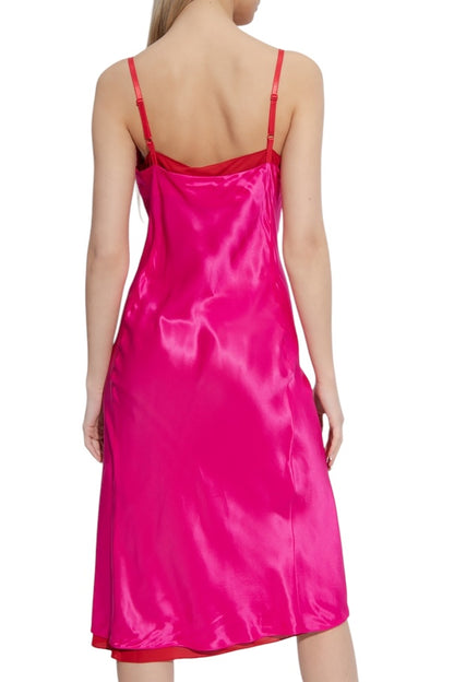 Satin Silk Layer Pink Red Dress