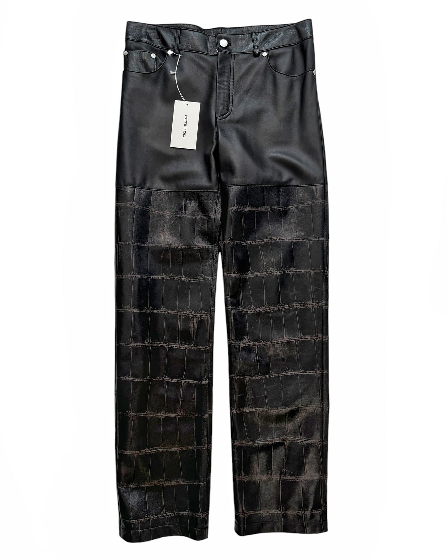 Hybrid Lambskin Leather Croc Embossed Trouser