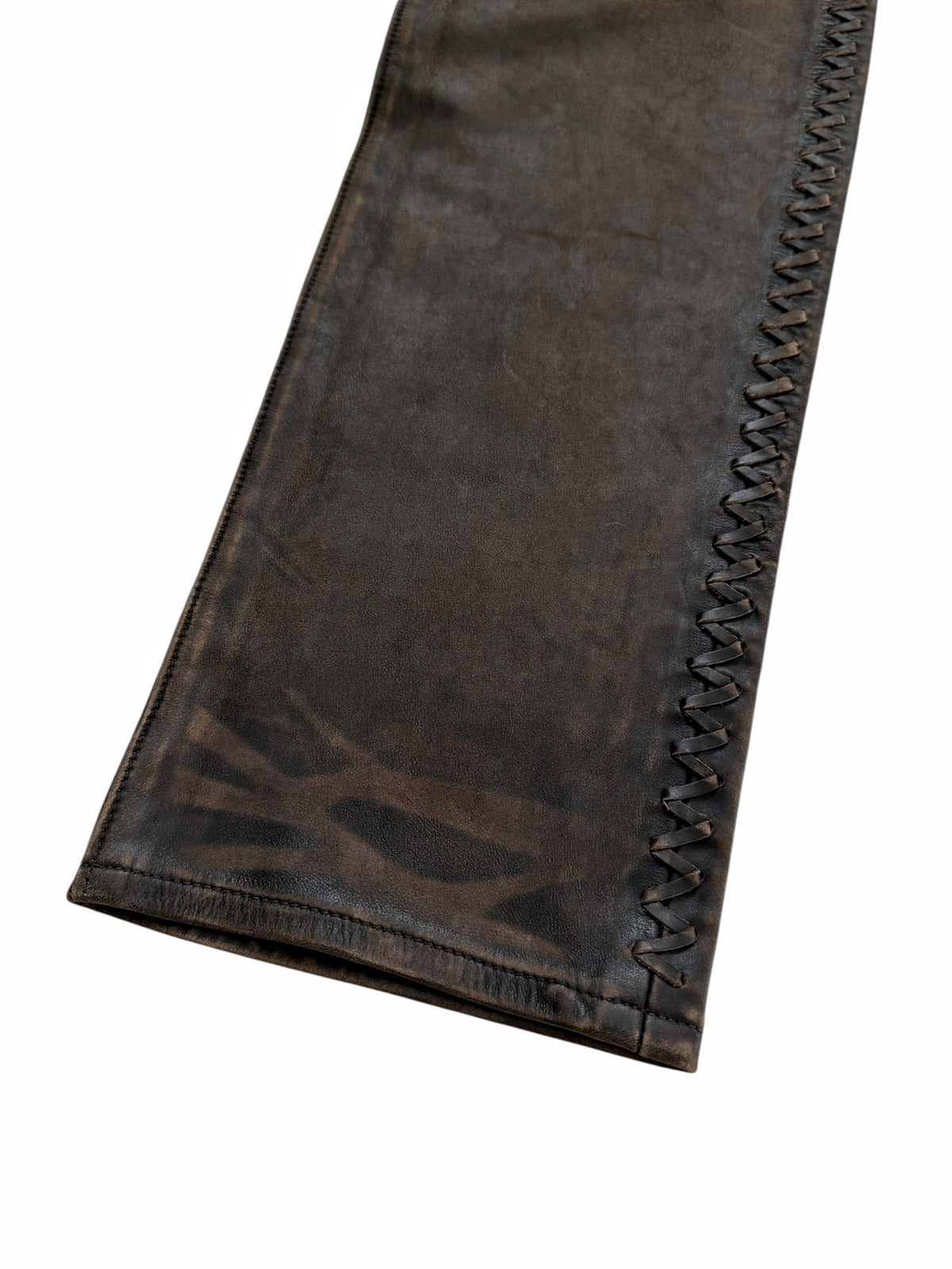 Whipstitch Lace Leather Distressed Pants